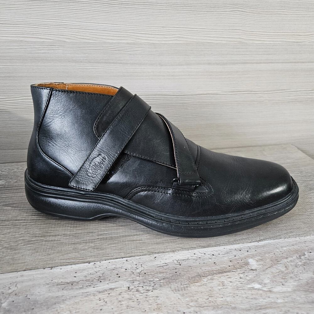 Dr Comfort Joseph Black Leather High Top Hook Loop Dress Boot Shoe Mens Size 9.5